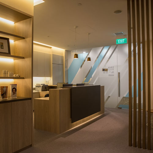 Reception area of Patricia Yuen Dermatology Clinic in Singapore with a welcoming ambiance